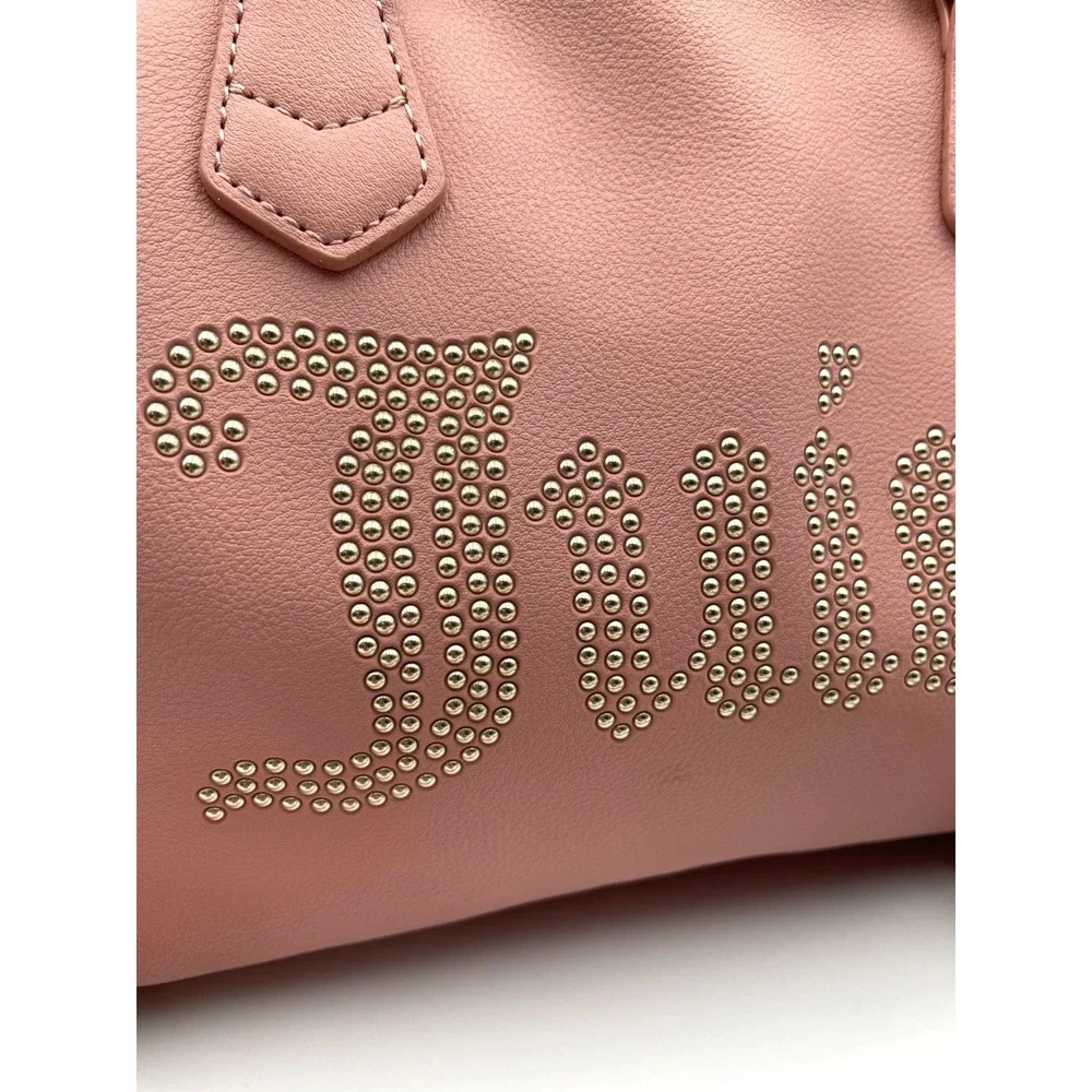 Juicy Couture Pink Studded Logo Satchel Crossbody Bag Gold Hardware Purse